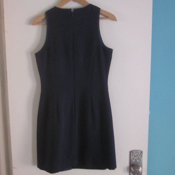 Oberon Women Size 8 VINTAGE Classic Navy Career Sheath Dress Sleeveless Rear Zip - Picture 9 of 11